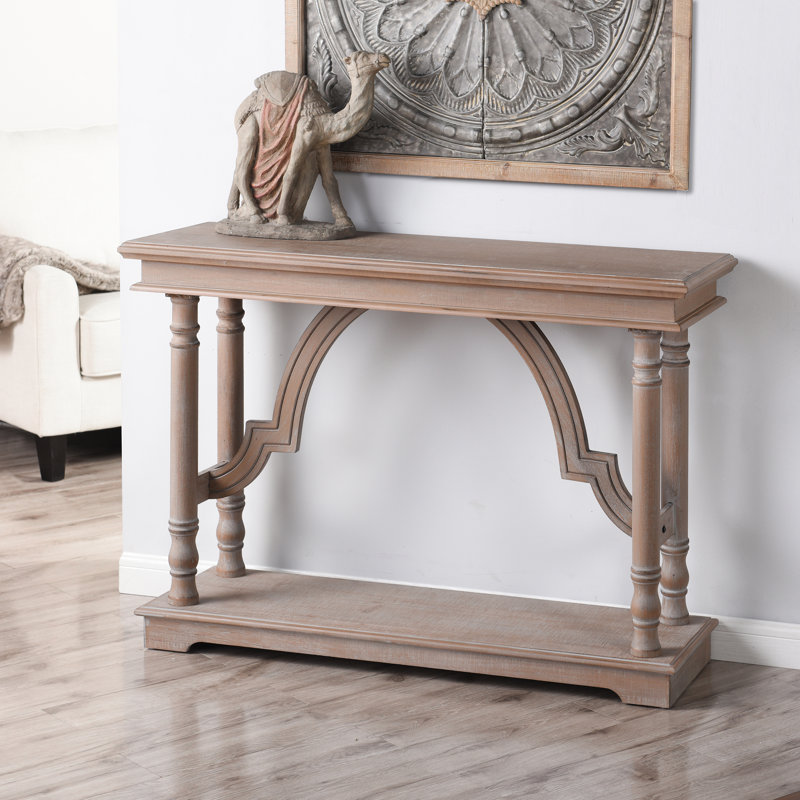 Ophelia & Co. Wood Trestle Console Table With Arch Detail Grey Wash